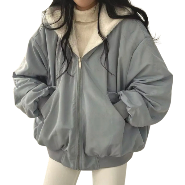 Plain Hooded Fleece-Lined Zip Jacket