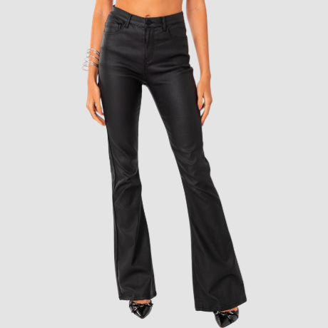 Faux Leather Flare Jeans