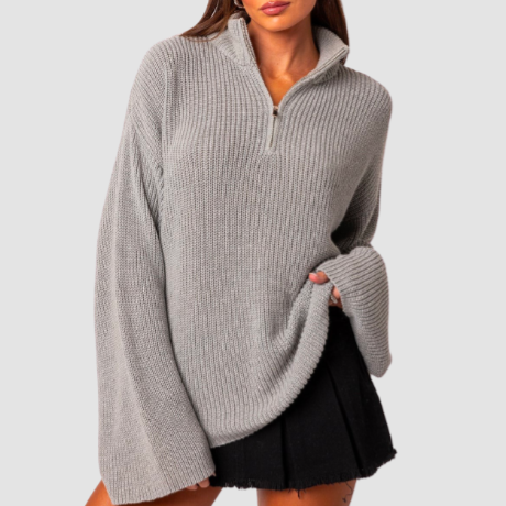 High Neck Oversized Zip Sweater
