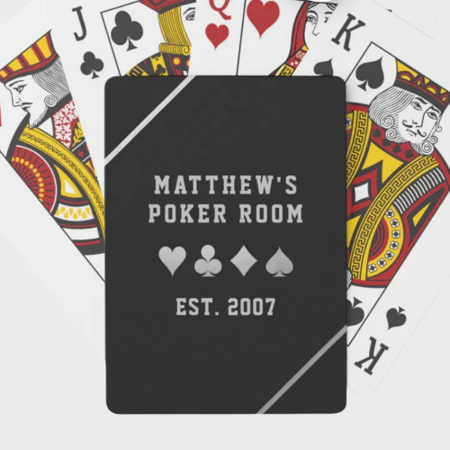 Man cave poker room personalized silver gray playing cards