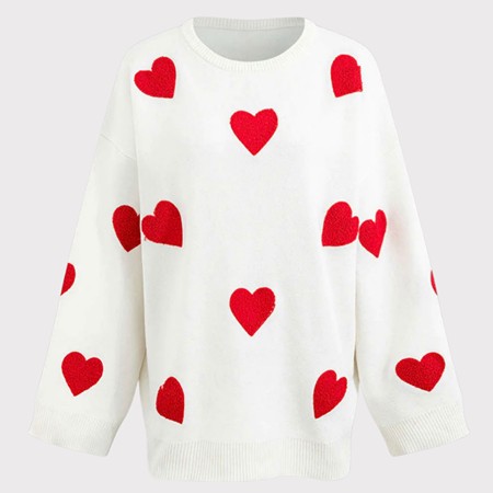 Heart embroidery round neck long sleeve sweater