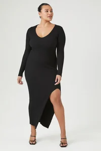 Plus Size Slit Maxi Sweater Dress