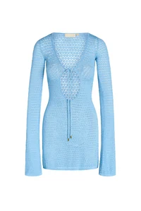 Montego Mini Tie Dress - Ibiza Blue Lace Crochet