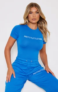 PRETTYLITTLETHING Blue Logo Short Sleeved Bodysuit