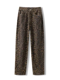 Leopard Print Jeans for Women High Waisted Y2k Retro Fashion Streetwear Denim Pants Hip Hop Straight Wide Leg Baggy Jeans