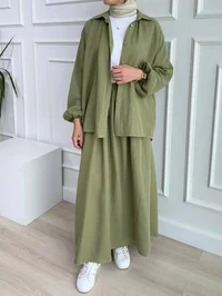 Muslim Two Piece Sets Shirt & Skirt Women Ramadan Eid Suits Shirt Blouse Musulman Ensembles Moroccan Kaftan Islamic Outfits Sets